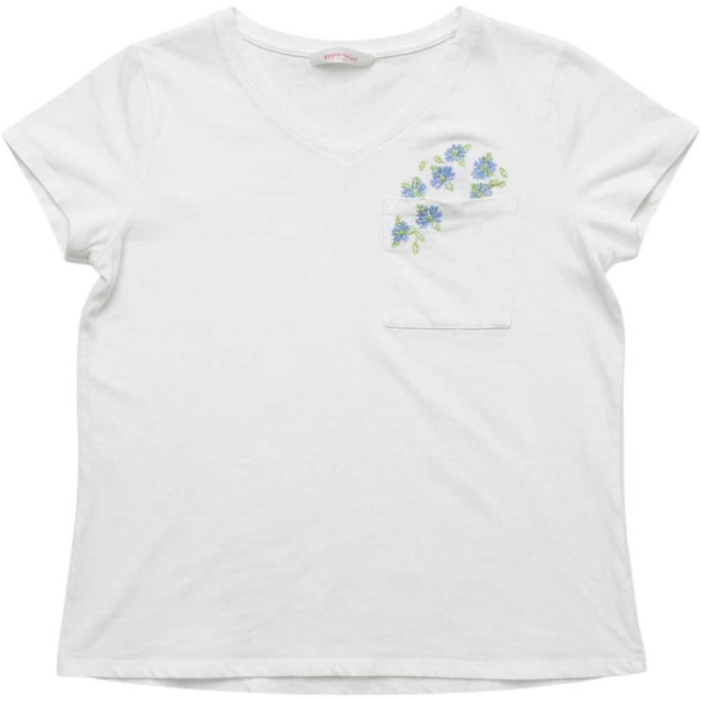 L35 Limited Too Girls White V-Neck Floral Embroidered Pocket T-Shirt Size 16